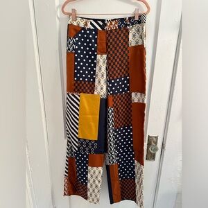 Tory Burch Silk Twill Wide Leg Patchwork Pants